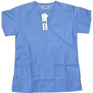 New Dress A Med Women's Uniform Scrub Top - Slim Fit! 5 Pocket (Ceil Blue) (XS)